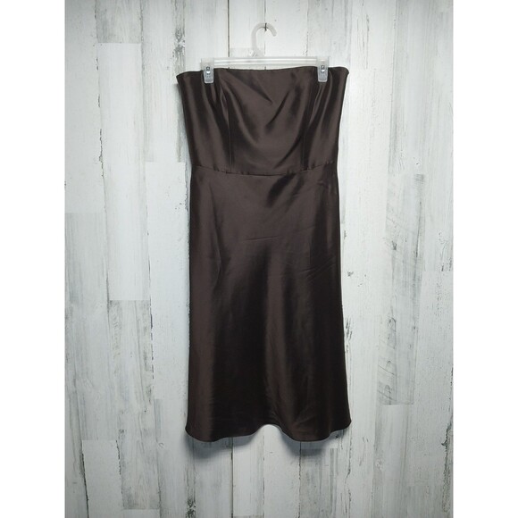 Ann Taylor Size 8 Dark Brown Silk Strapless Knee Length Dress Semi Formal Event - Picture 1 of 6